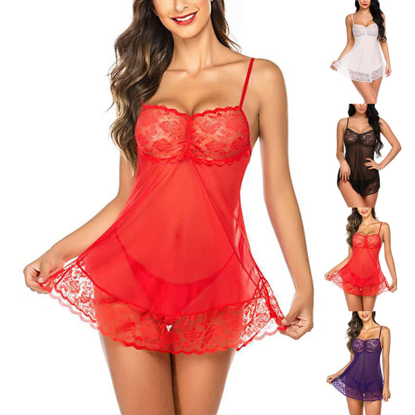 Damernas Sexiga Nattkläder Spetsnät Slipklänning Lingerie Present Red L