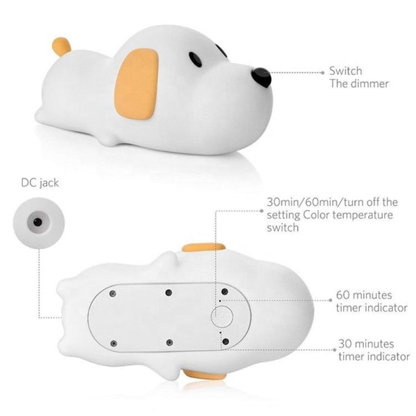 USB uppladdningsbar valp hund nattlampa Baby sovlampa