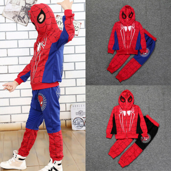 Kid Boy Spiderman Hoodie Fancy Set Sweatshirt + Byxor Träningsoverall Black