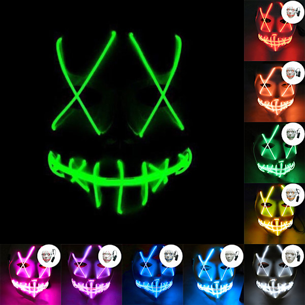 Halloween-naamio, neon-ompeleet, LED-naamio, valojohto, Purge-cosplay-juhlat, naamiaisasu Ice Blue