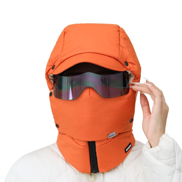 Vindtät Full Face Balaclava Med Glasögon Vinter Termisk Jakt Trapperhatt Orange