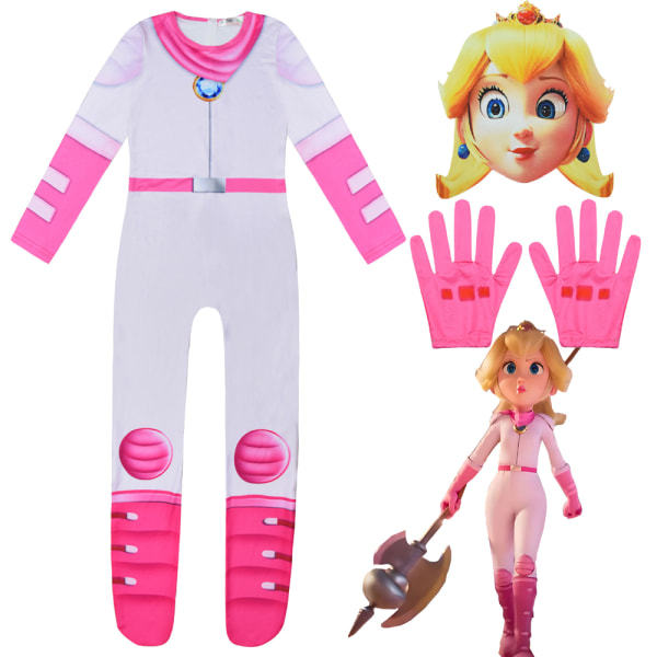 Peach Princess Cosplay Jumpsuit Födelsedagsfest Uppträdande outfit 130cm
