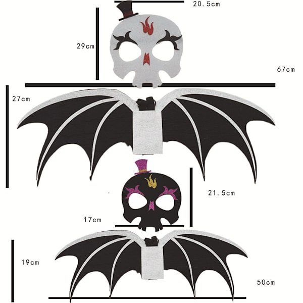 Halloween Cosplay Lepakonsiipi Lasten Lepakkomaski Setti Karnevaaliin Black and white