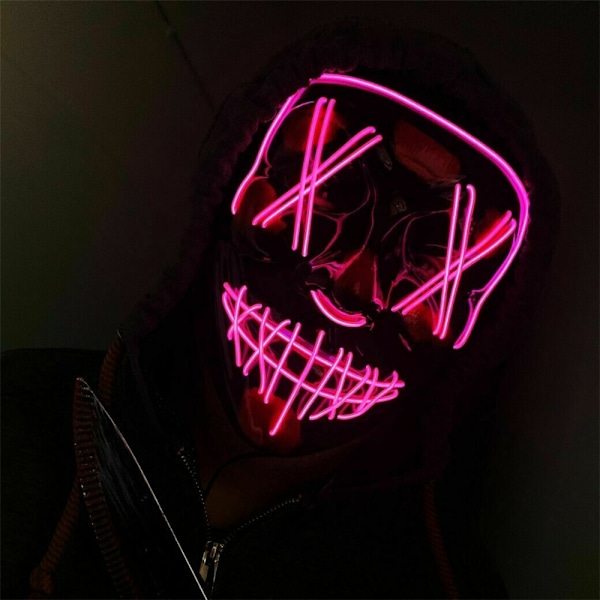 Neon Stitches LED-naamio, valojohto, Halloween-naamio, Puhdistusnaamio, Cosplay-juhlat Pink