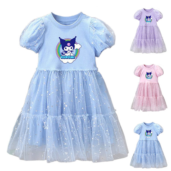 Kuromi Tyttöjen Mekko Lyhythihainen Kesäinen Rento Mekko Tyttöjen Prinsessamekko 3-8 Vuotiaille Pink 100cm