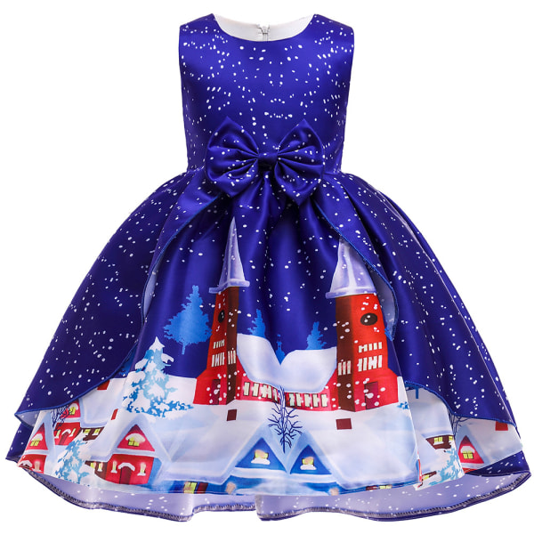 Kid Girls printed ärmlös rosett Party Princess Dress blue