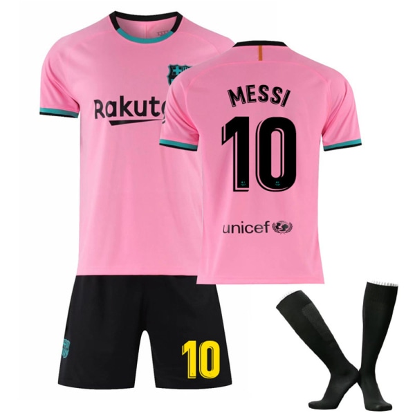2020-2021 Barcelona Home Rosa nr 10 Messi fotbollströja Barn Pojkar Jersey Set Shorts med strumpor #28