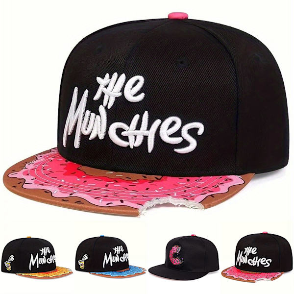 Munchies Donnut Print Snapback Hat för Män Kvinnor Baseball Cap Rapper Hip Hop B