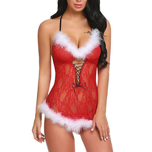 Kvinnlig Sexig Nattkläder Fluffig Bodysuit Teddy Bodydoll Cosplay Set XL