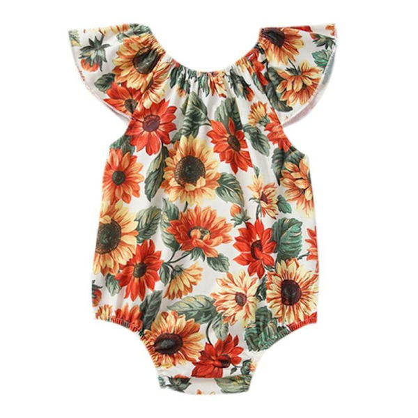 Småbarn Spädbarn Baby flickor blommig romper kort ärm Yellow 3-6 Months