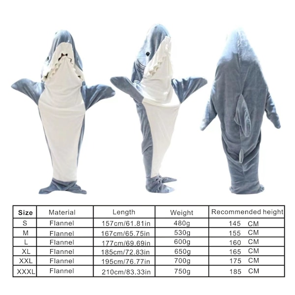 Shark Blanket Vuxen - Shark Onesie Blanket Shark Blanket Hoodie - Bärbar Shark Blanket Super Soft Mysig flanellhuvtröja Grey blue M