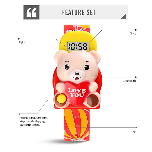 Skmei 1748 3d Love-heart Bear elektronisk watch för barn qd Red