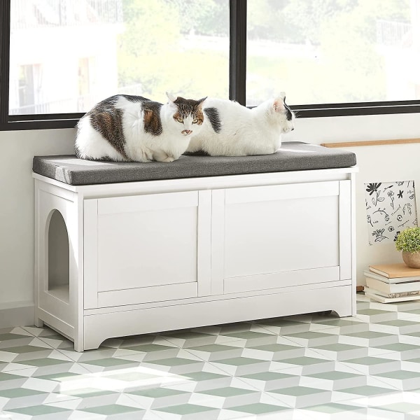 SoBuy Cat House med 3 inbyggda kattskålar Skoskåp, FSR136-W White