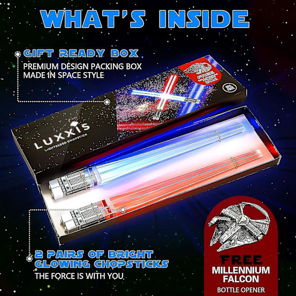 Otwoo Lightsaber Ätpinnar Light Up Glödande Chop Sticks För Star Wars Set Temafest Kul [2 par rött och blått set] med flasköppnare och present Green Purple