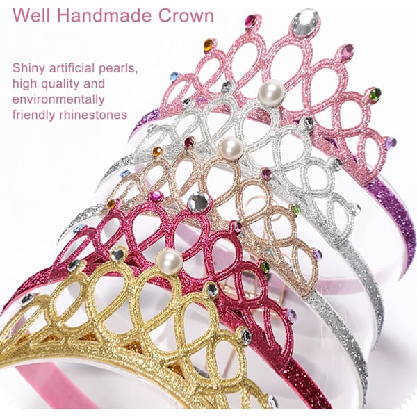 7 stycken Tiaror, Prinsessdiadem Elastiskt Glittrande Krona Tiara qd