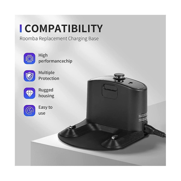 Laddningsstation för IRobot Roomba E5 E6 I1 I3 I4 I6 I7 I8 500 600 700 800 900 Series Laddningsbas EU-kontakt Black