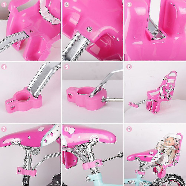 Docksits Cykelfäste Tillbehör för flickdockor Gosedjur pink