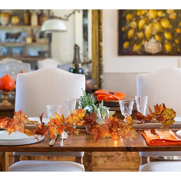 2-pack höstgirlang med lönnlöv, 5,9 fot/styck hängande girlang konstgjord höstlövsgirlang Thanksgiving-dekor för hem bröllop eldstad qd Light Orange