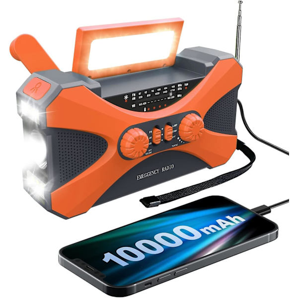 10000mah Nödradio, Solar Handvev Radio, Portabel Am/fm/noaa Väderradio Med Telefonladdare Ficklampa qd best Orange