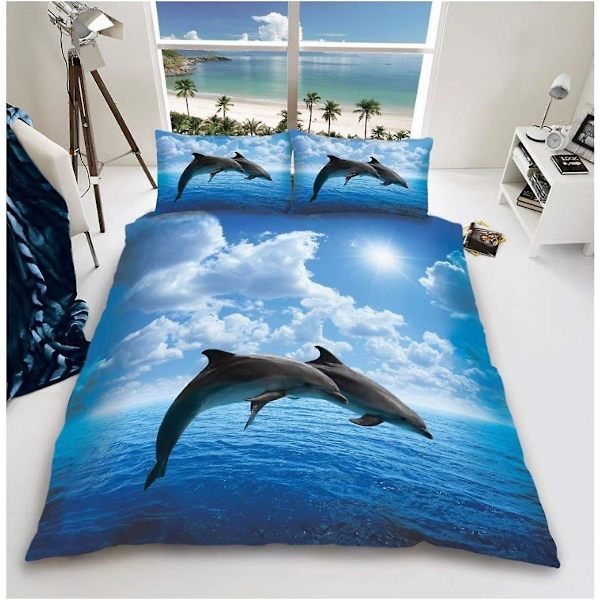 Cover, 3d-sängkläder påslakan, cover med örngott, Bull Dog, 3d Dolphin Double