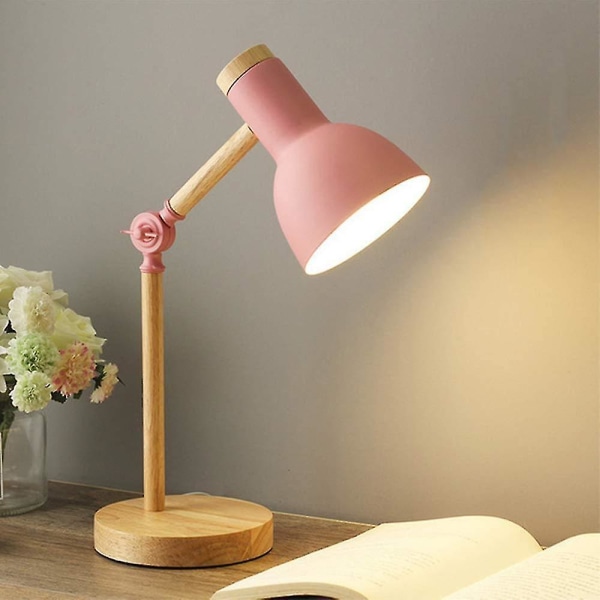 Nordic bordslampa, sänglampa i sovrummet, läslampa för ögonskydd för barn, justerbar skrivbordslampa, led nattlampa för arbetsrum (rosa)
