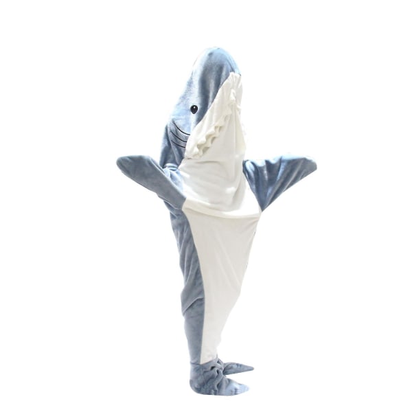 Shark Blanket Vuxen - Shark Onesie Blanket Shark Blanket Hoodie - Bärbar Shark Blanket Super Soft Mysig flanellhuvtröja Grey blue S