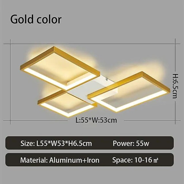 Nya moderna led taklampor för vardagsrum i sovrum lyster heminredning Dimbar taklampa svart/guld taklampa armaturer Dimmable RC APP Glod L55xW53cm