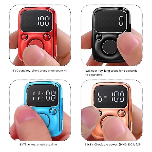 Digital Led Finger Ring Hand Tally Counter Prayer Uppladdningsbara Counters Clicker Silver