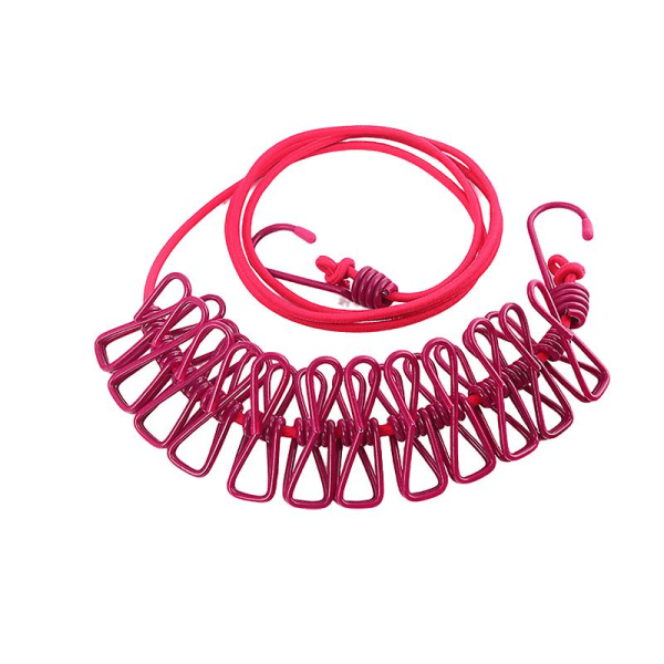 4m Utomhuscamping Halkfri Stretch klädstreck med 12 clips Rese Stretchy Clo qd best rose Red 170cm