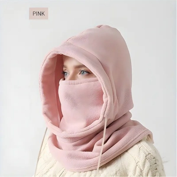 Vinter Balaclava med dragsko Vindtät Skidmask Solid Färg Cykling Halsvärmare Utomhus Kallskydd Ansiktsmaskering Huva Halsduk För Kvinnor Män [DB] qd pink