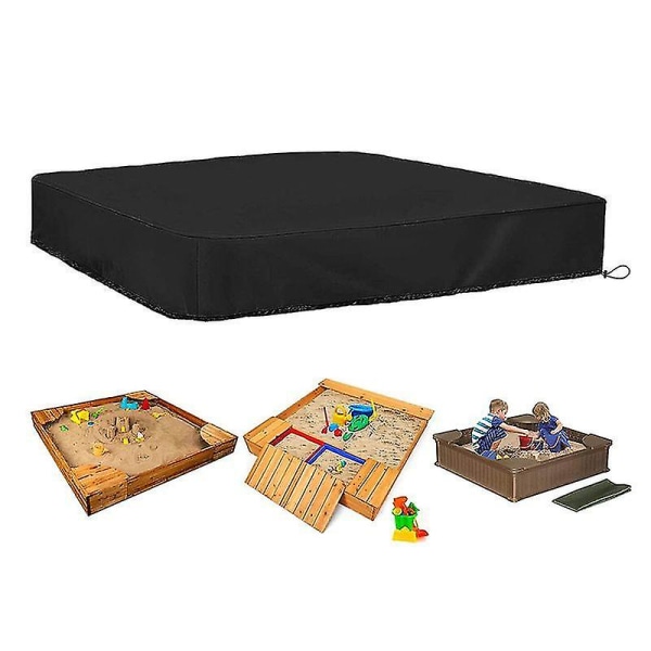 Sandlådans cover Vattentätt Dammtät UV-skydd Fyrkantigt cover med dragsko för sandlåda, leksaker och möbler Black 120*120cm