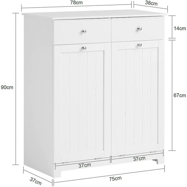 SoBuy BZR33-W, 2 lådor 2 dörrar tvättskåp med 2 avtagbara tvättkorgar White