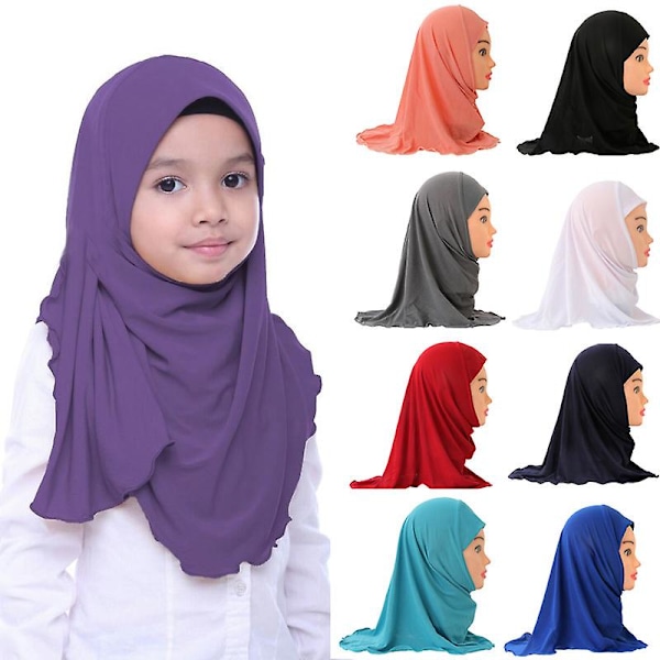 Headwrap Islamiska arabiska Scarfs Sjalar Passar 2-7 år gammal muslimsk hijab Scarf Flickor Barn Turban Kepsar Blomma Headscarf qd Blue