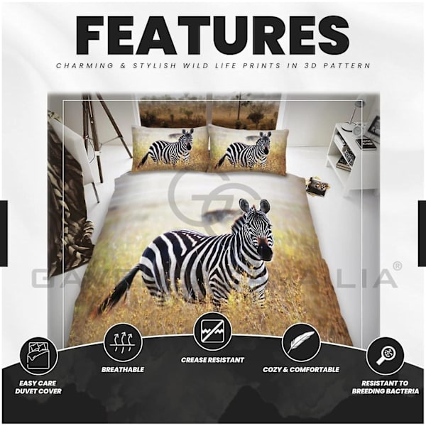 Cover, 3d Sängkläder påslakan, Cover med örngott, Bull Dog, Dubbel 3d Zebra King