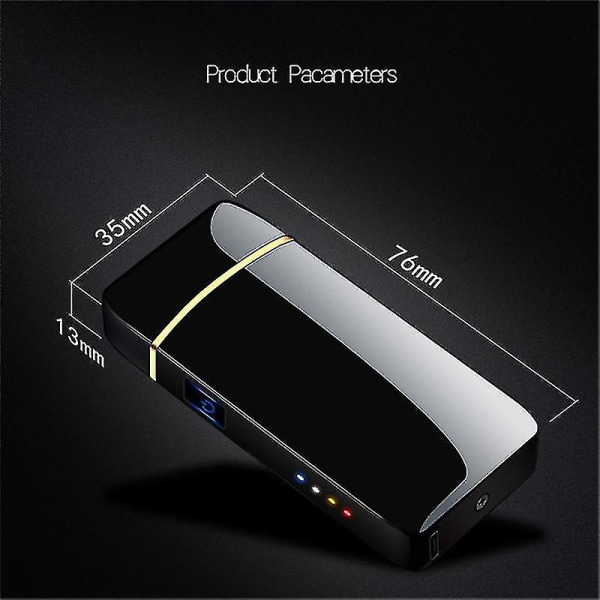 Elektrisk vindtät metalltändare Double Arc Flameless Plasma Uppladdningsbar USB tändare Led Power Display Touch Sensor Lighter Black qd best