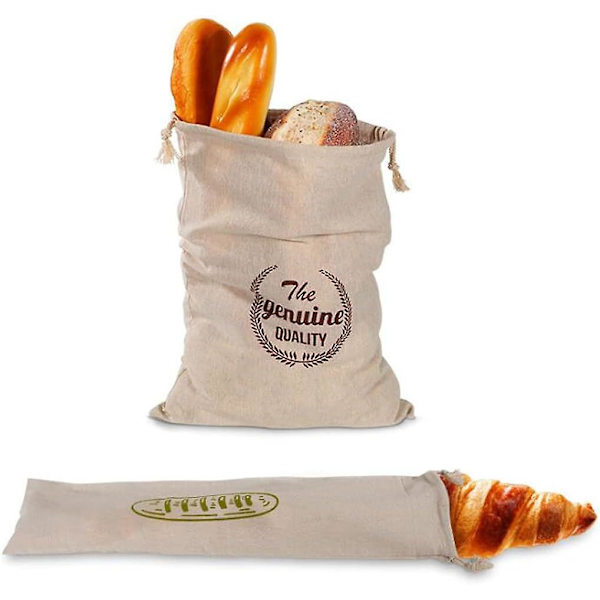 2 st Återanvändbar linnebrödpåse, fransk baguettepåse med dragsko, 100 % bomullsbrödpåse, matförvaring linnepåsegrönröd stil Style 1