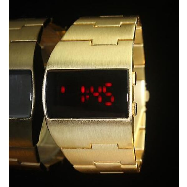 Mode Led Digital Watch Herr Nilitary Sportklockor Svart Rostfritt Stål Big Wrist Multifunktion Elektroniska Armbandsur Herr qd best gold red