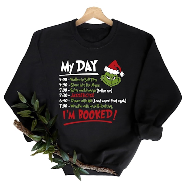 Kvinnors Jul Grinch Tryckt Rundhalsad Tröja Långärmad Grön Monster Pullover Jumper Toppar Svart Black qd Black M