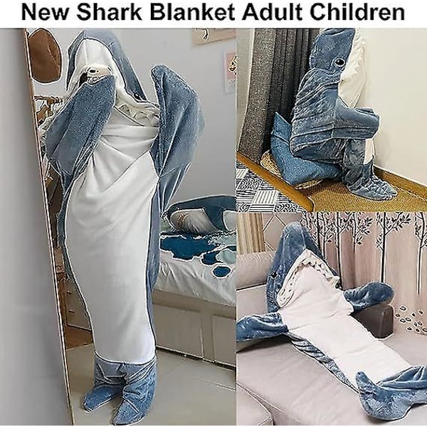 Shark Blanket Vuxen - Shark Onesie Blanket Shark Blanket Hoodie - Bärbar Shark Blanket Super Soft Mysig flanellhuvtröja blue M