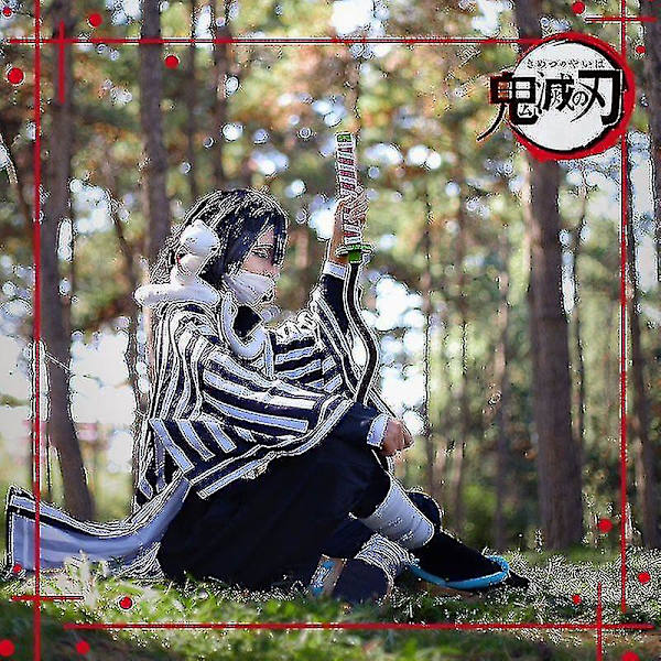 Anime Demon Slayer Iguro Obanai Kimetsu No Yaiba Tanjirou White Snake Peruk Vuxen Barn Kimono Halloween Party Cosplay Kostymer Suit and wig child size 120cm Ghost Slayer
