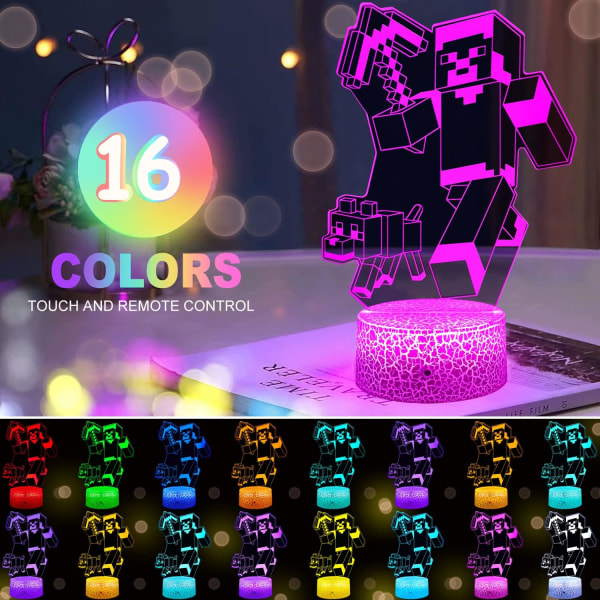 Minecra_ft Nattlampor för barn 3D Illusion-lampa16 Färger C