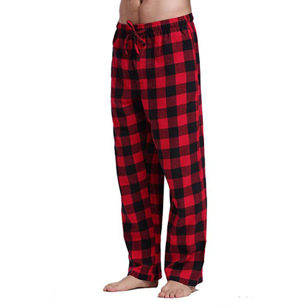 Plädade pyjamasbyxor för män med fickor qd bäst Blue S
