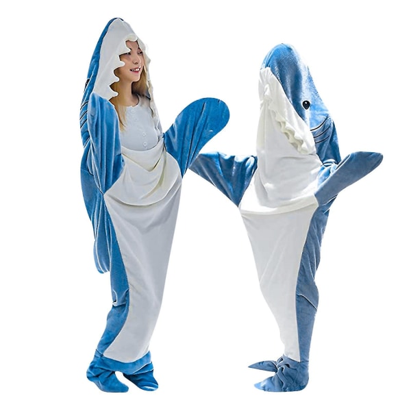 Shark Blanket Vuxen - Shark Onesie Blanket Shark Blanket Hoodie - Bärbar Shark Blanket Super Soft Mysig flanellhuvtröja blue L