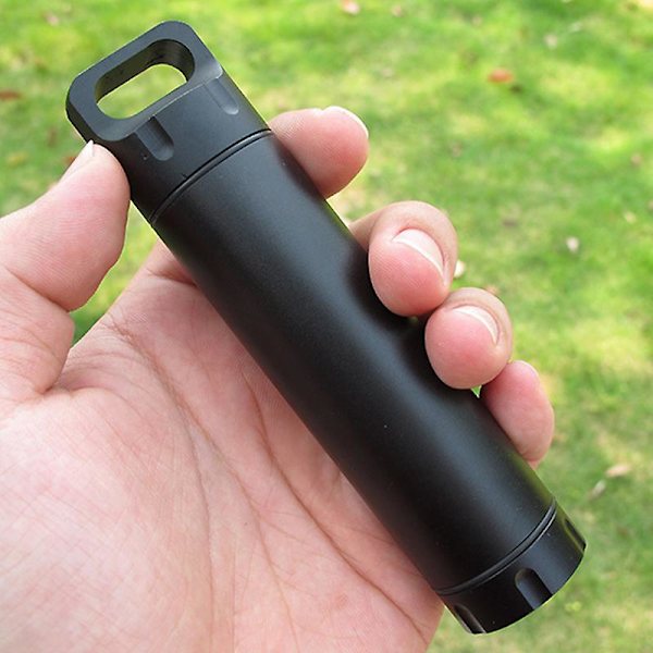 Bärbar vattentät kapseltätningsflaska aluminiumlegering utomhusöverlevnad pillerlåda multifunktionell behållare qd best Black