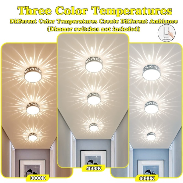 Taklampa hall, 6W mini rund LED-taklampa dimbar gjord av järn och akryl i vitt, modern kreativ takbelysning ihålig Ø15CM qd