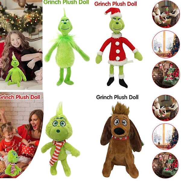 Christmas Grinch Plysch Doll Mjuk leksak fylld Teddy Baby Kids Xmas Gift Söt Scarf Grinch