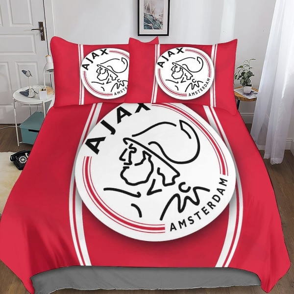 Ajax logotyp Sängkläder Cover Fotbollsmönster Sportpjäser Mikrofibersängkläder Lämpliga för set och flickor Dubbel King220x240cm
