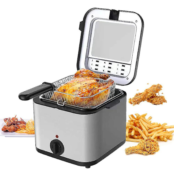 2,5l Elektrisk Fritös Hushålls Liten 1000w Power Flerfunktionsfritös i rostfritt stål Kebab Pommes Frites maskin