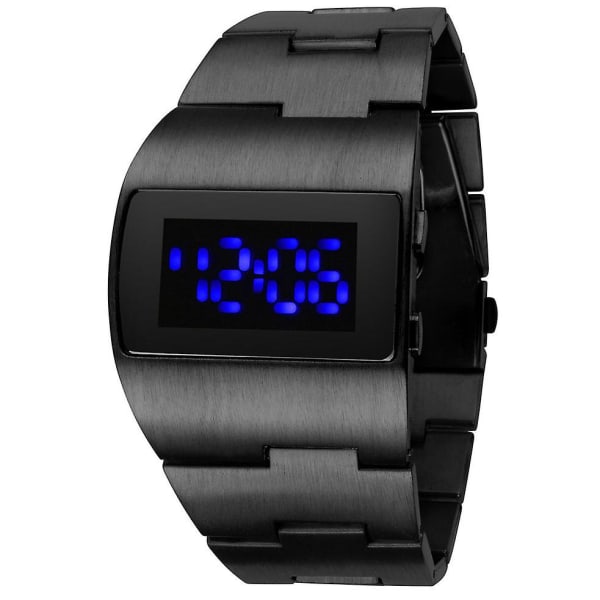 Mode Led Digital Watch Herr Nilitary Sportklockor Svart Rostfritt Stål Big Wrist Multifunktion Elektroniska Armbandsur Herr qd best black red