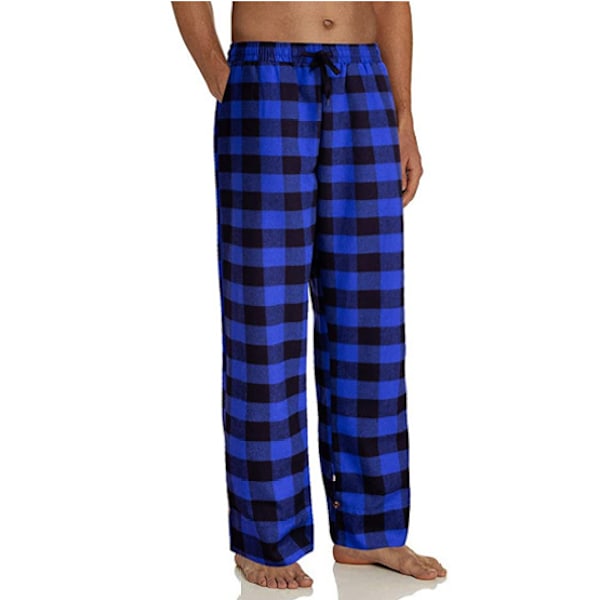 Plädade pyjamasbyxor för män med fickor qd bäst Blue S